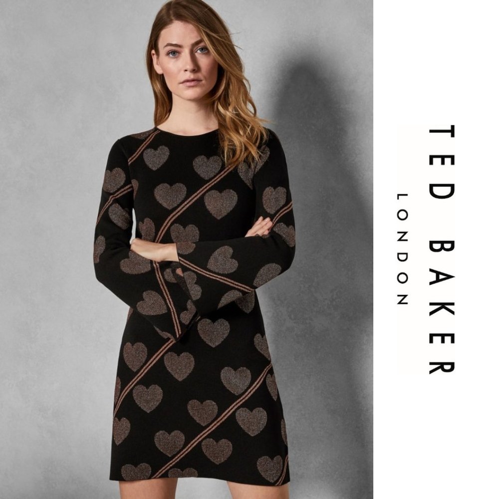 Ted Baker London | Uzeniaa Joyous Heart Fluted Sweater Knit Dress